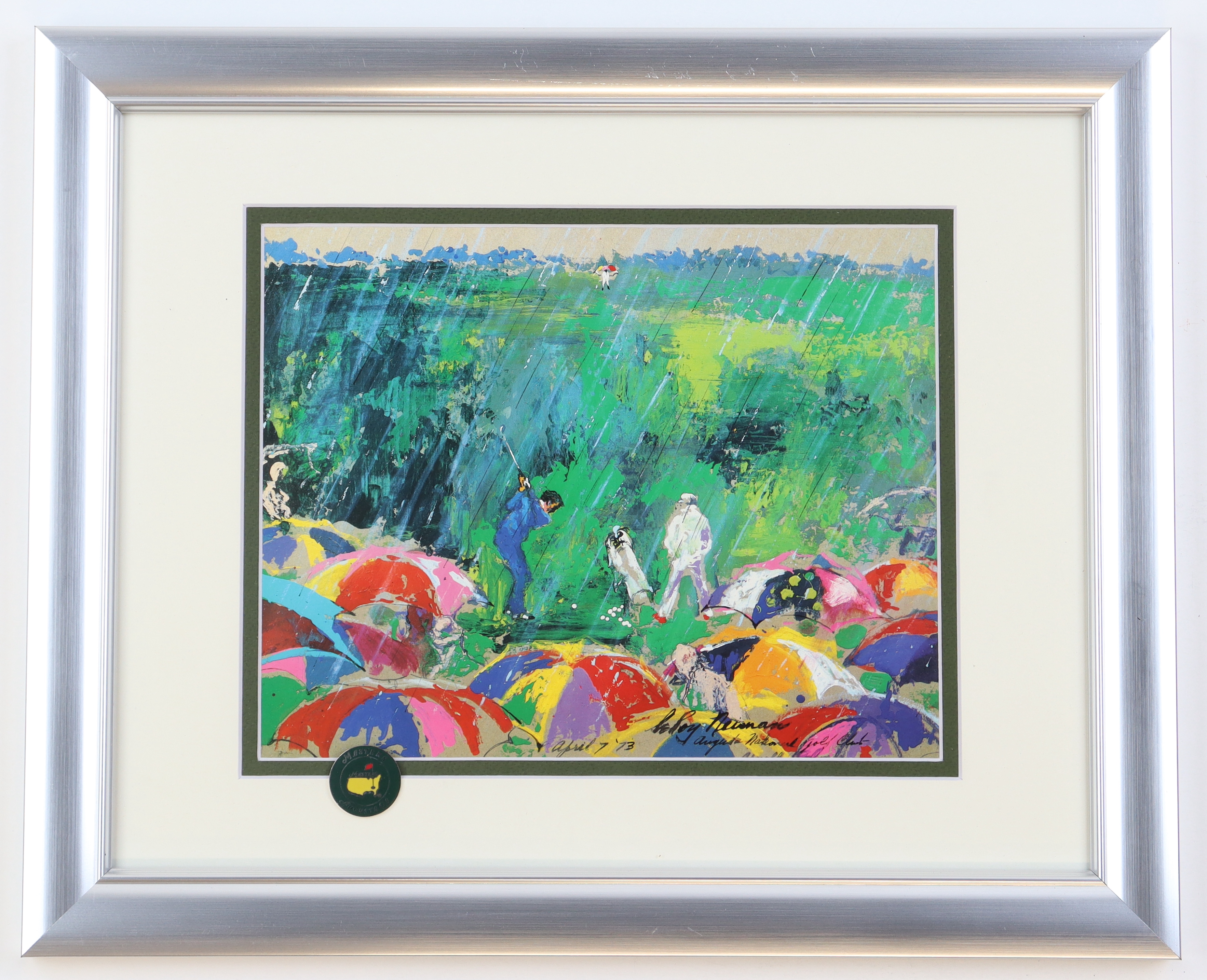 Arnold Palmer at the 1973 Masters Custom Framed Leroy Neiman Art Print with Official Masters Pin at PristineAuction.com Arnold Palmer at the 1973 Masters Custom Framed Leroy Neiman Art Print with Official Masters Pin at PristineAuction.com