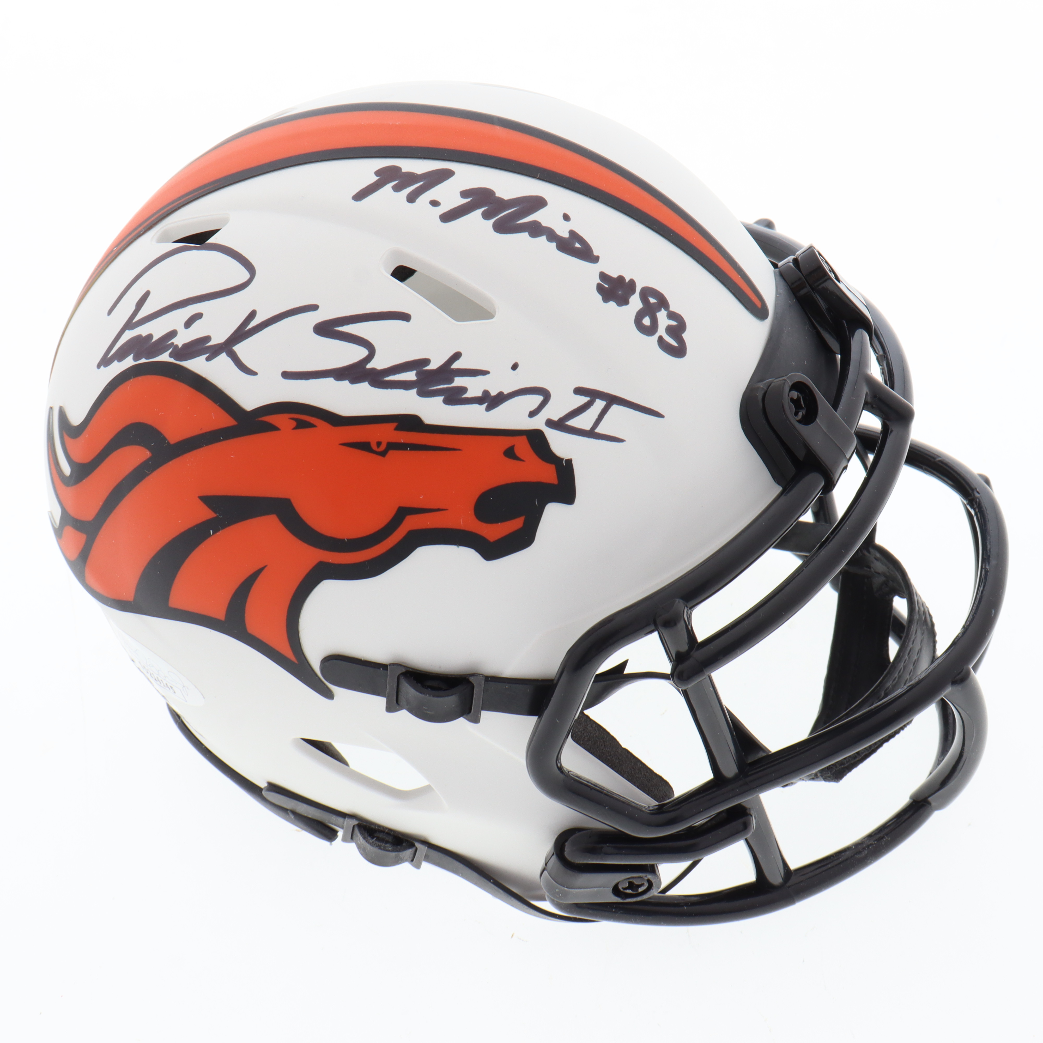 Marvin Mims Jr. & Patrick Surtain II Signed Broncos Lunar Eclipse Alternate Speed Mini Helmet (JSA) at PristineAuction.com Marvin Mims Jr. & Patrick Surtain II Signed Broncos Lunar Eclipse Alternate Speed Mini Helmet (JSA) at PristineAuction.com