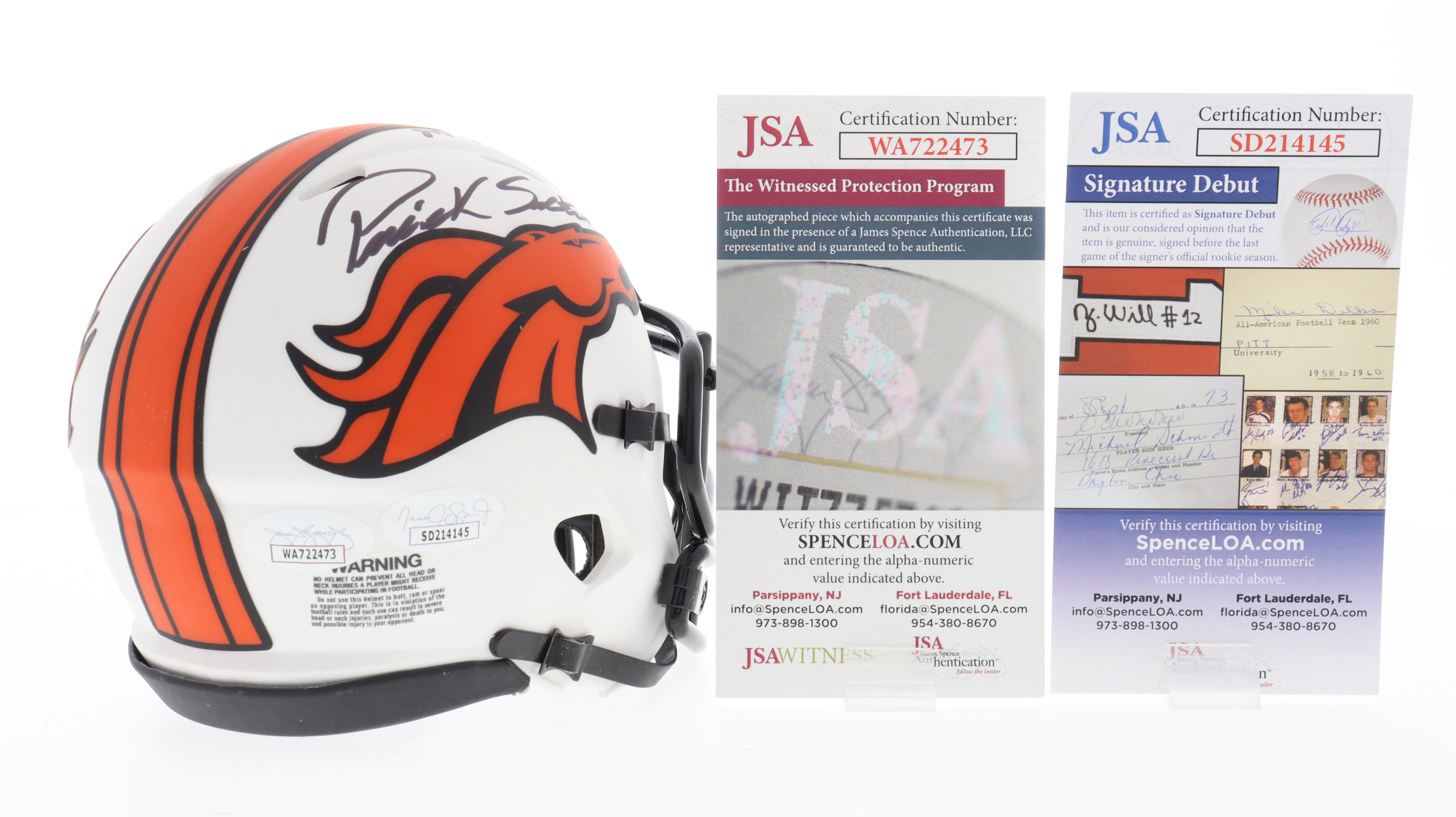 Marvin Mims Jr. & Patrick Surtain II Signed Broncos Lunar Eclipse Alternate Speed Mini Helmet (JSA) at PristineAuction.com Marvin Mims Jr. & Patrick Surtain II Signed Broncos Lunar Eclipse Alternate Speed Mini Helmet (JSA) at PristineAuction.com