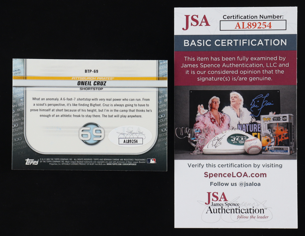 Oneil Cruz Signed 2022 Bowman Chrome Scouts Top 100 #BTP69 RC (JSA) at PristineAuction.com Oneil Cruz Signed 2022 Bowman Chrome Scouts Top 100 #BTP69 RC (JSA) at PristineAuction.com