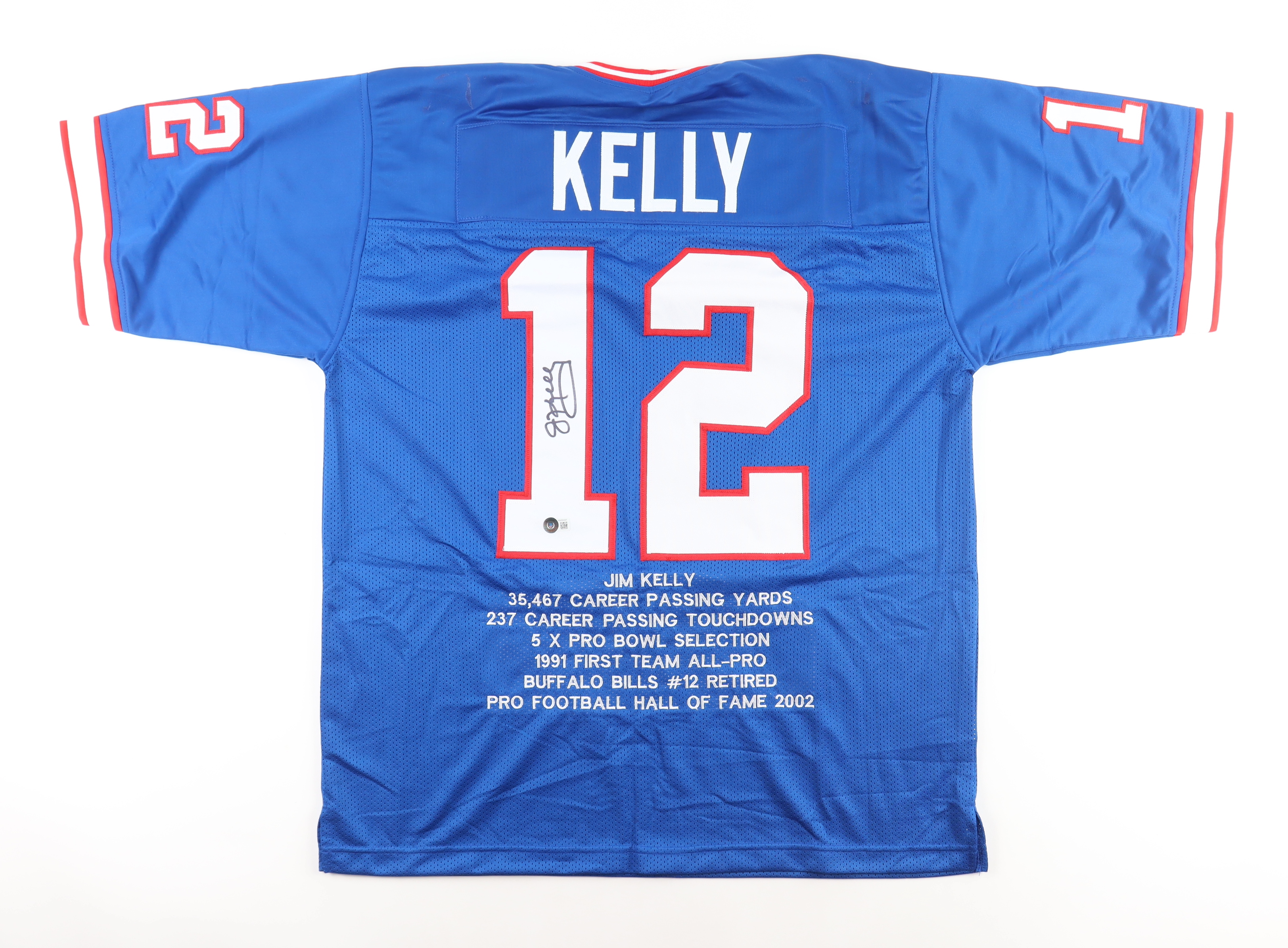 Jim Kelly Signed Career Stat Jersey (Beckett) at PristineAuction.com Jim Kelly Signed Career Stat Jersey (Beckett) at PristineAuction.com