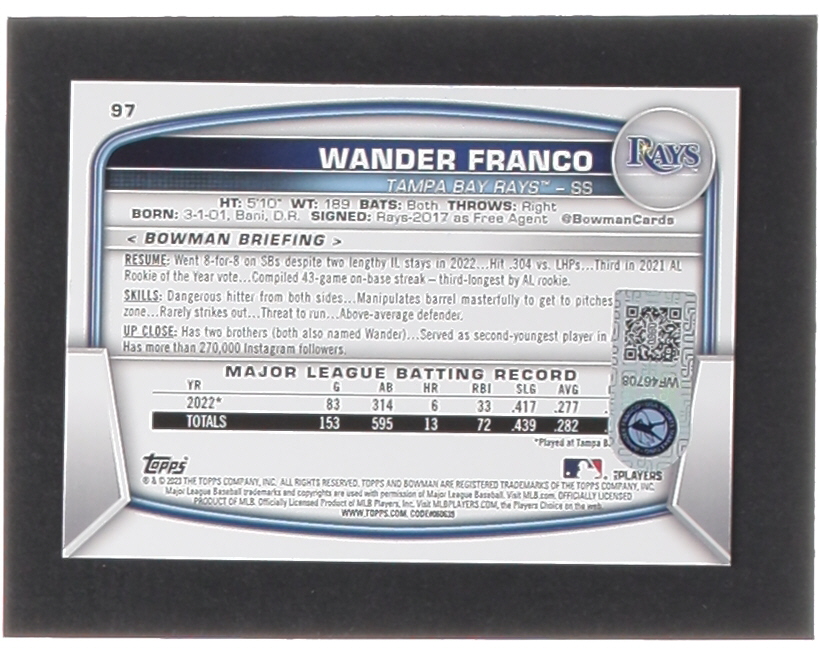 Wander Franco Signed 2023 Bowman #97 (Franco) at PristineAuction.com Wander Franco Signed 2023 Bowman #97 (Franco) at PristineAuction.com