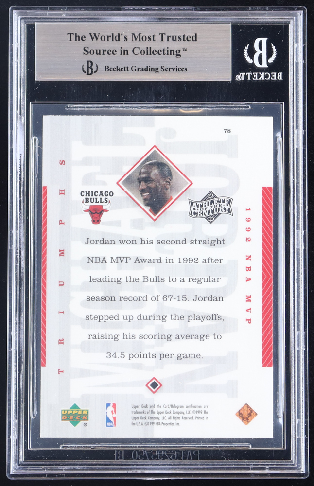 Michael Jordan 1999 Upper Deck Michael Jordan Athlete of the Century #78 / 1992 NBA MVP (BGS 9) at PristineAuction.com Michael Jordan 1999 Upper Deck Michael Jordan Athlete of the Century #78 / 1992 NBA MVP (BGS 9) at PristineAuction.com