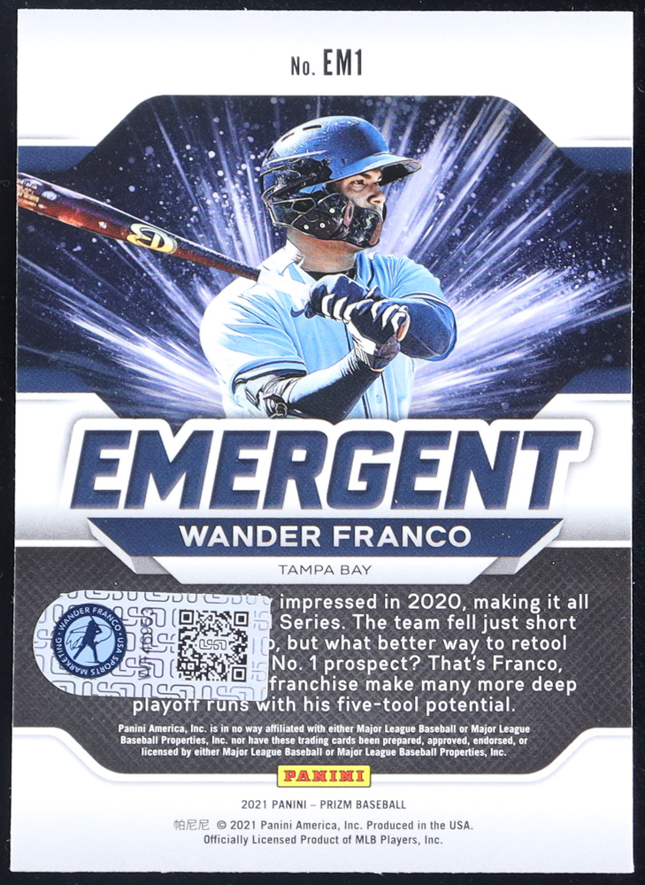 Wander Franco Signed 2021 Panini Prizm Emergent #1 RC (Franco) at PristineAuction.com Wander Franco Signed 2021 Panini Prizm Emergent #1 RC (Franco) at PristineAuction.com