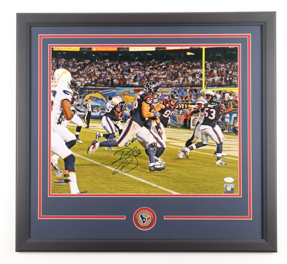 Brian Cushing Signed Texans Custom Framed Photo with Texans Medallion (JSA) at PristineAuction.com Brian Cushing Signed Texans Custom Framed Photo with Texans Medallion (JSA) at PristineAuction.com