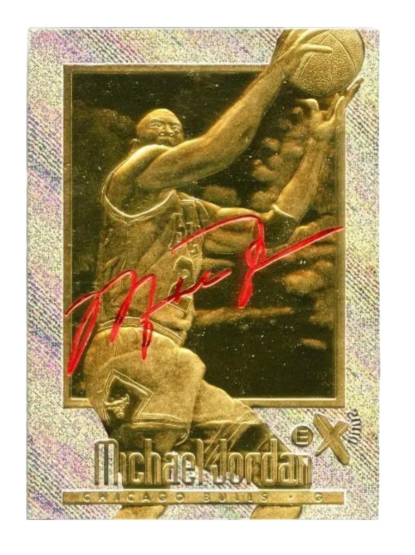 Michael Jordan 1996 Skybox EX-2000 Credentials Signature Series Holographic Refractor at PristineAuction.com Michael Jordan 1996 Skybox EX-2000 Credentials Signature Series Holographic Refractor at PristineAuction.com