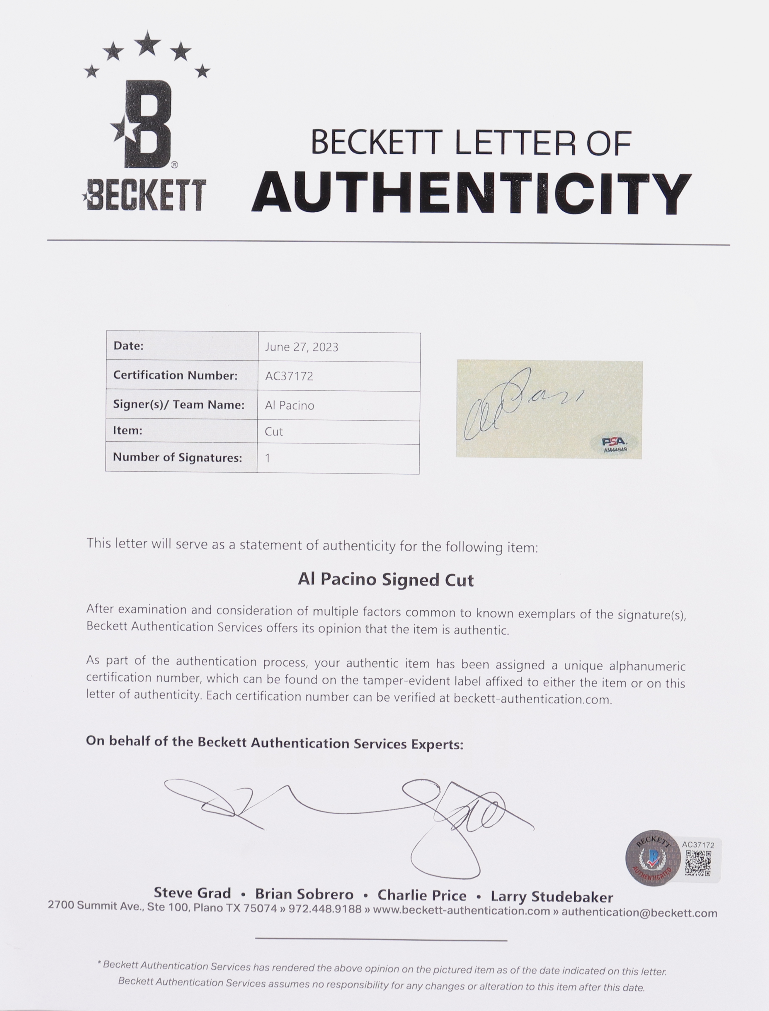 Al Pacino Signed "Scarface" Custom Framed Cut Display (Beckett) at PristineAuction.com Al Pacino Signed "Scarface" Custom Framed Cut Display (Beckett) at PristineAuction.com