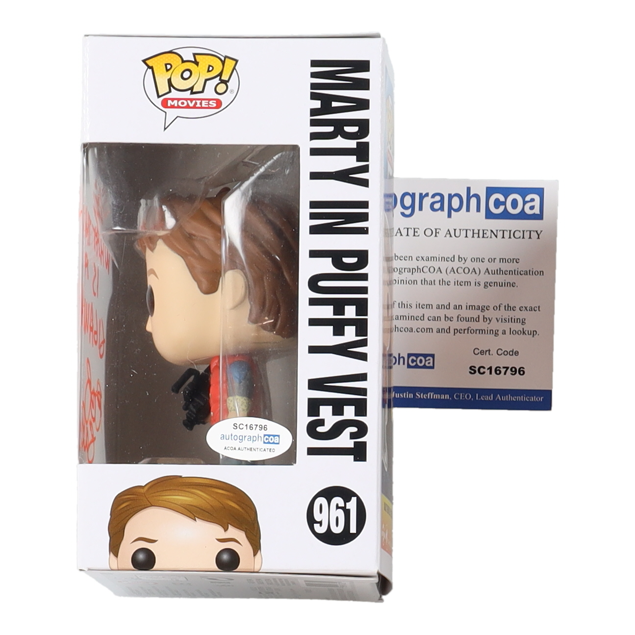Bob Gale Signed "Back to the Future" #961 Marty In Puffy Vest Funko Pop! Vinyl Figure Inscribed "What The Hell Is A Gigawatt?" (AutographCOA) at PristineAuction.com Bob Gale Signed "Back to the Future" #961 Marty In Puffy Vest Funko Pop! Vinyl Figure Inscribed "What The Hell Is A Gigawatt?" (AutographCOA) at PristineAuction.com