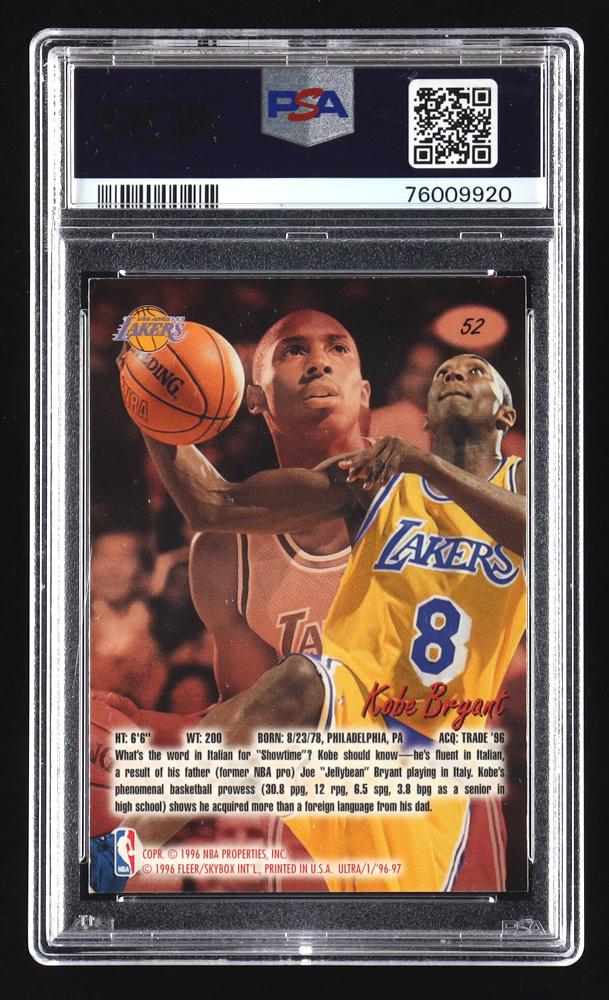 Kobe Bryant 1996-97 Ultra #52 RC (PSA 8) at PristineAuction.com Kobe Bryant 1996-97 Ultra #52 RC (PSA 8) at PristineAuction.com