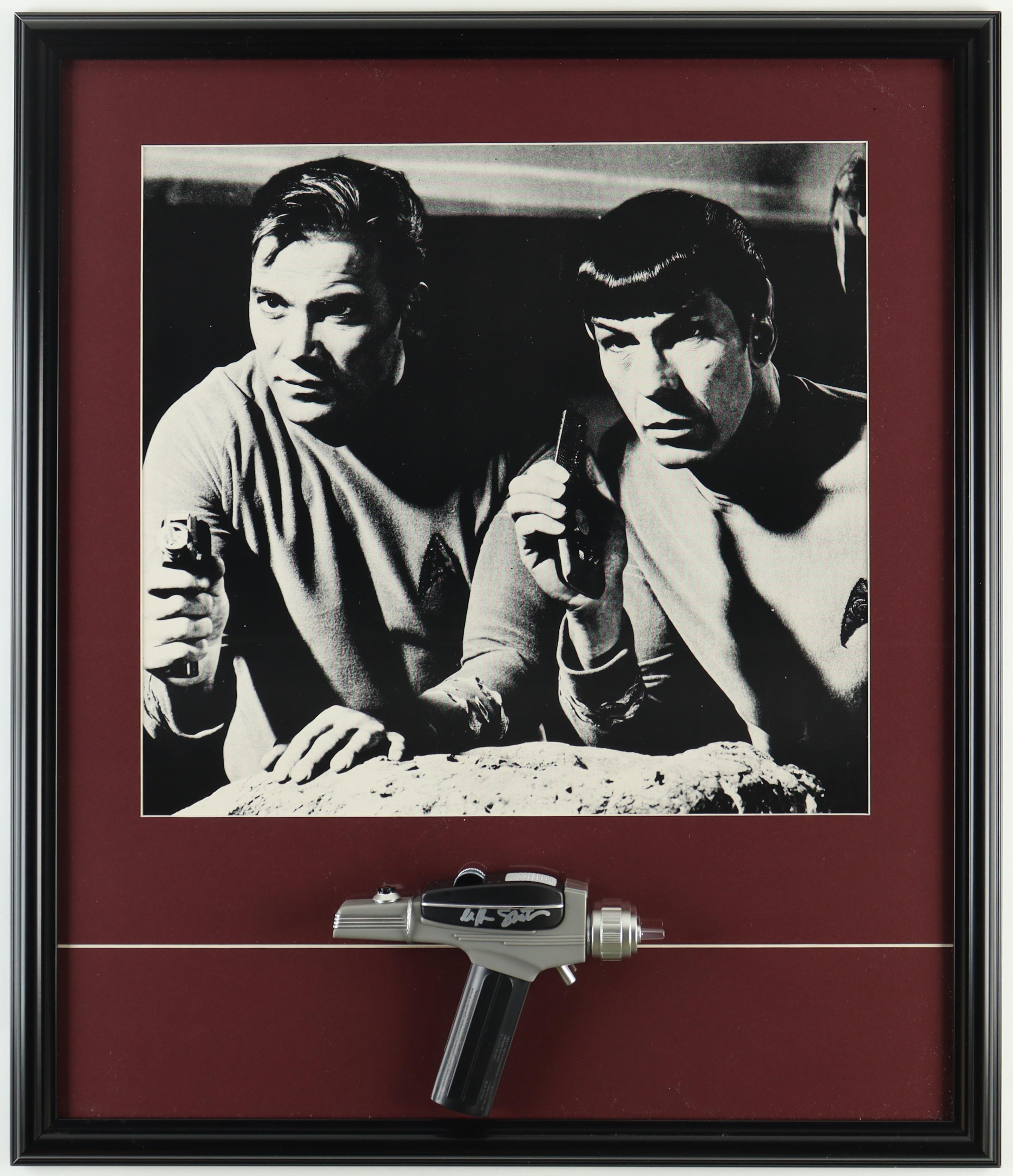 William Shatner Signed Custom Framed "Star Trek" Prop Replica Phaser Display With Vintage Black & White Print (JSA) at PristineAuction.com William Shatner Signed Custom Framed "Star Trek" Prop Replica Phaser Display With Vintage Black & White Print (JSA) at PristineAuction.com