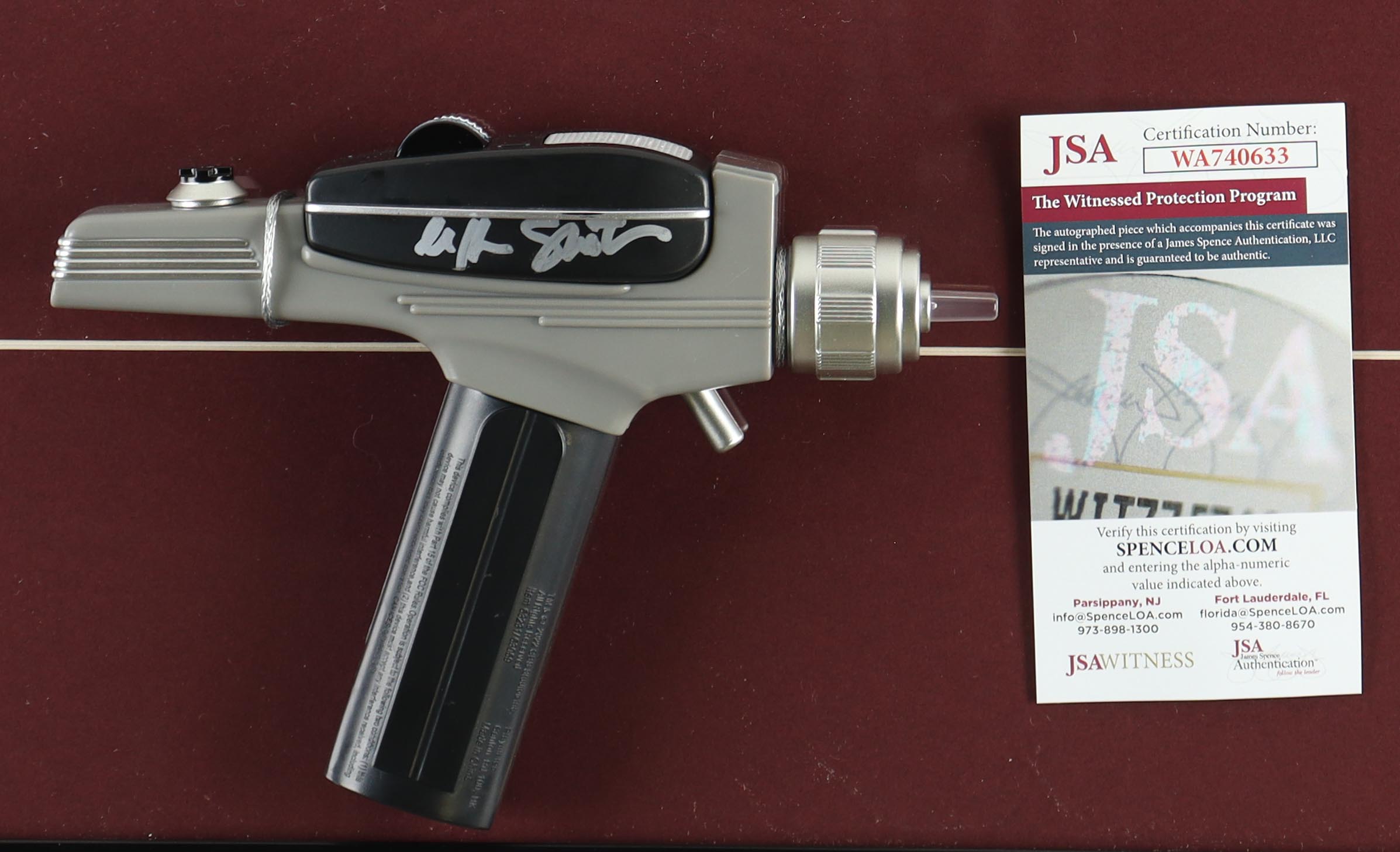 William Shatner Signed Custom Framed "Star Trek" Prop Replica Phaser Display With Vintage Black & White Print (JSA) at PristineAuction.com William Shatner Signed Custom Framed "Star Trek" Prop Replica Phaser Display With Vintage Black & White Print (JSA) at PristineAuction.com