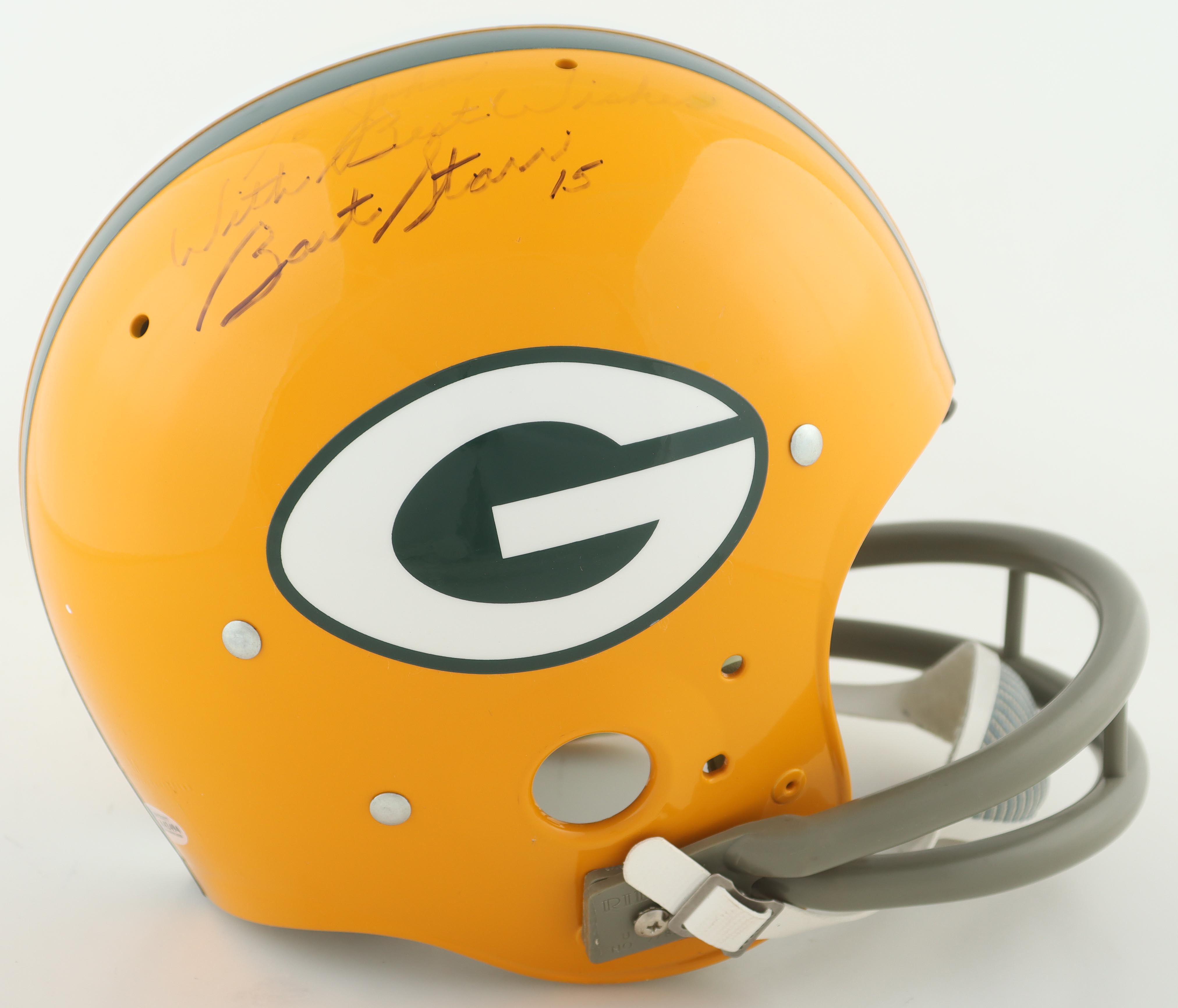 Bart Starr Signed Packers Full-Size Helmet Inscribed "With Best Wishes" (Beckett) at PristineAuction.com Bart Starr Signed Packers Full-Size Helmet Inscribed "With Best Wishes" (Beckett) at PristineAuction.com