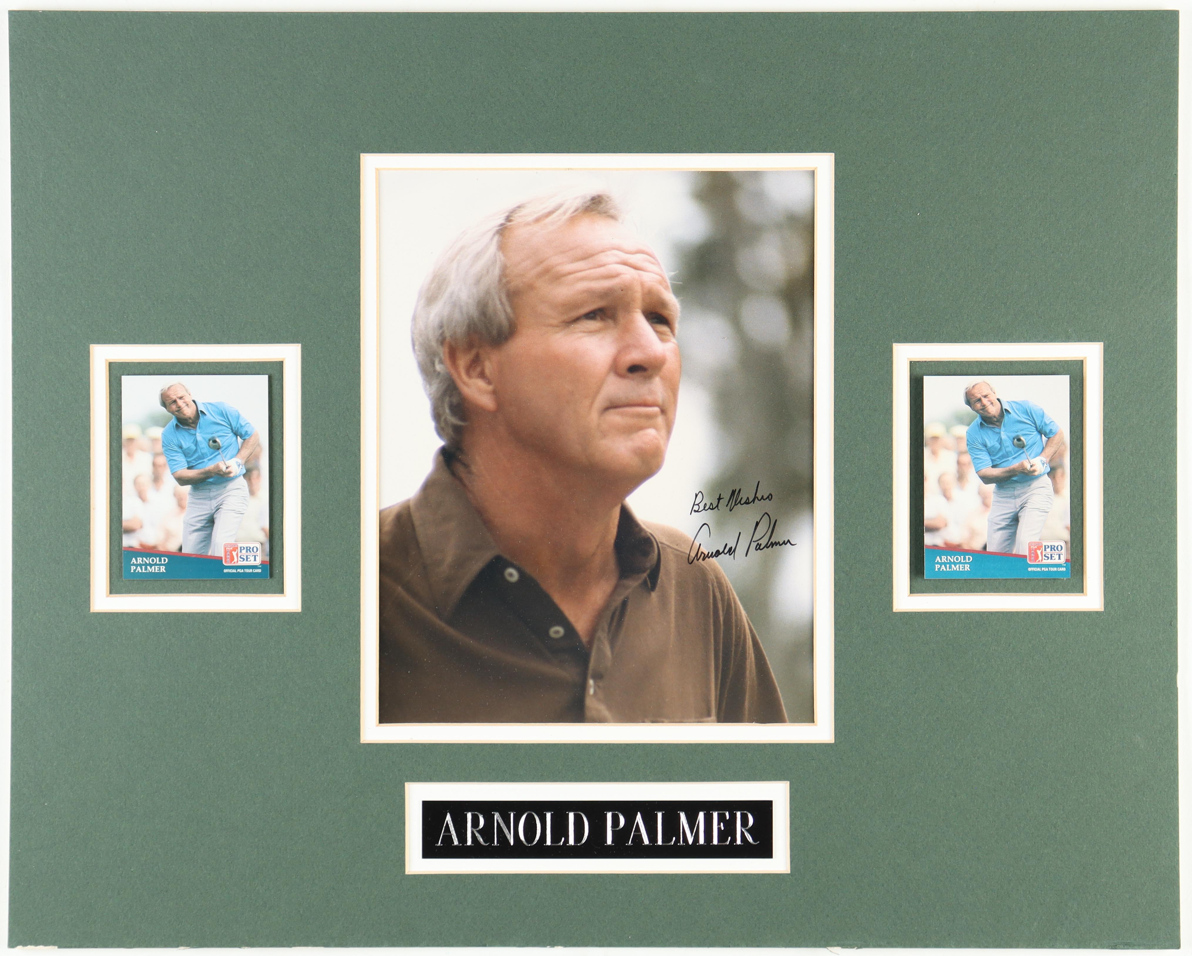 Arnold Palmer Signed Custom Matted Photo Display Inscribed "Best Wishes" with (2) 1991 Pro Set #220 Cards (Beckett) at PristineAuction.com Arnold Palmer Signed Custom Matted Photo Display Inscribed "Best Wishes" with (2) 1991 Pro Set #220 Cards (Beckett) at PristineAuction.com