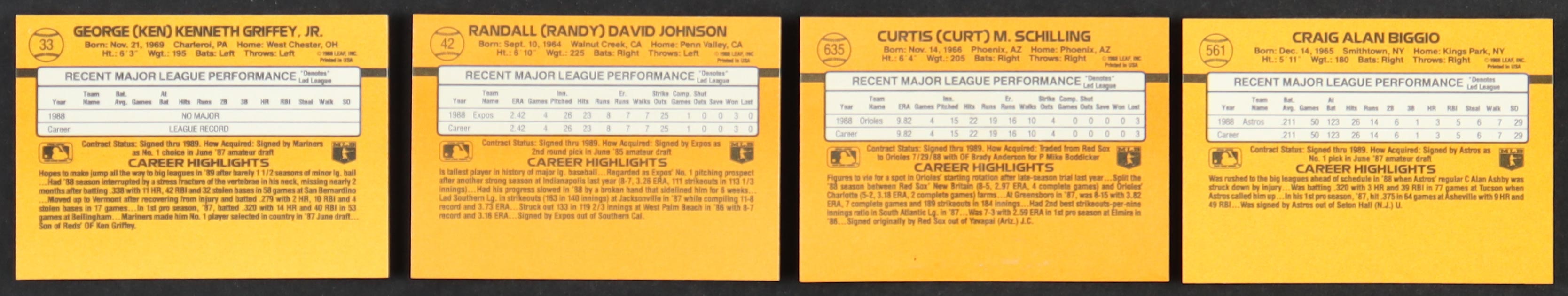 1989 Donruss Complete Set of (660) Baseball Cards with Ken Griffey Jr. #33 RC, Randy Johnson #42 RC, Curt Schilling #635 RC, Craig Biggio #561 RC at PristineAuction.com 1989 Donruss Complete Set of (660) Baseball Cards with Ken Griffey Jr. #33 RC, Randy Johnson #42 RC, Curt Schilling #635 RC, Craig Biggio #561 RC at PristineAuction.com