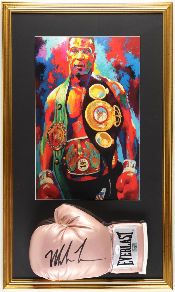 Mike Tyson Signed Custom Framed Everlast Rose Gold Boxing Glove Display