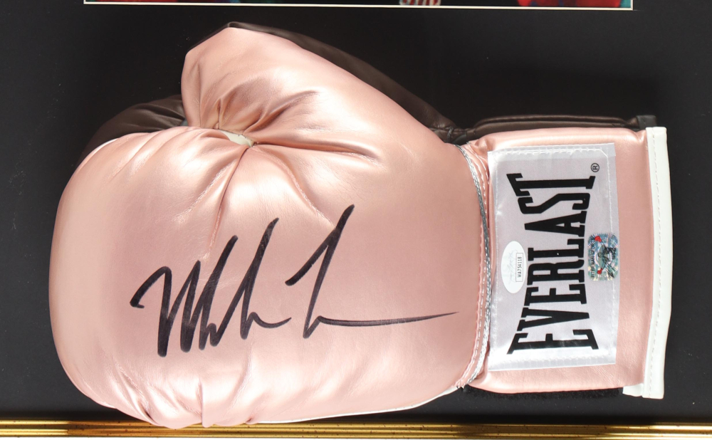 Mike Tyson Signed Custom Framed Everlast Rose Gold Boxing Glove Display
