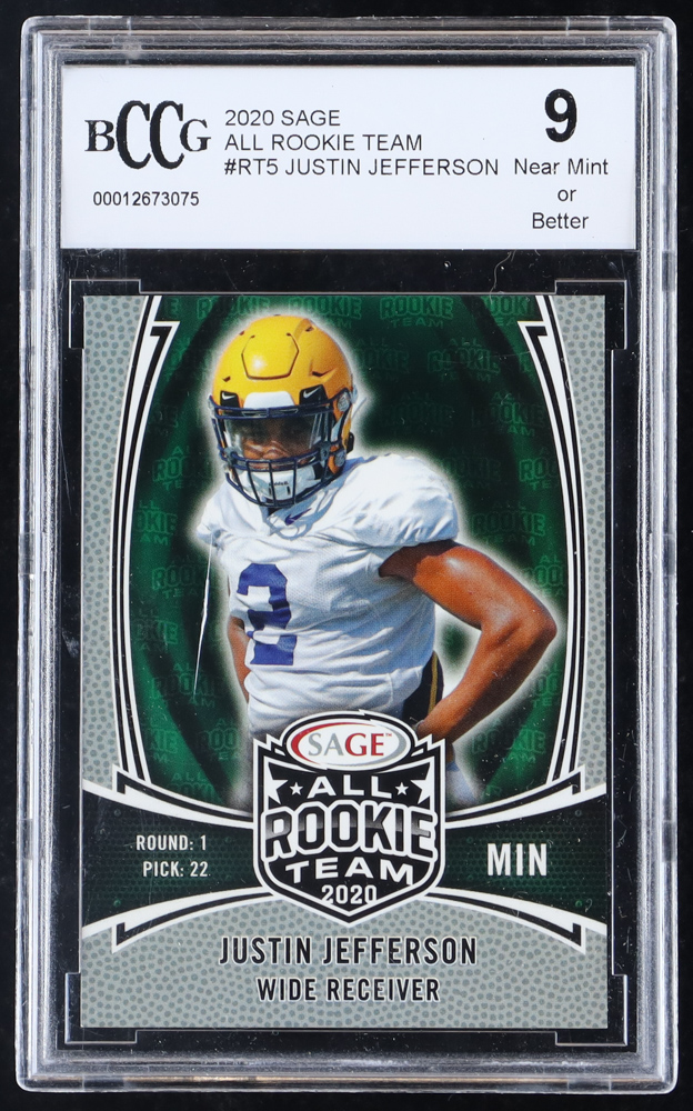 Justin Jefferson 2020 SAGE All Rookie Team #RT5 RC (BCCG 9) at PristineAuction.com Justin Jefferson 2020 SAGE All Rookie Team #RT5 RC (BCCG 9) at PristineAuction.com