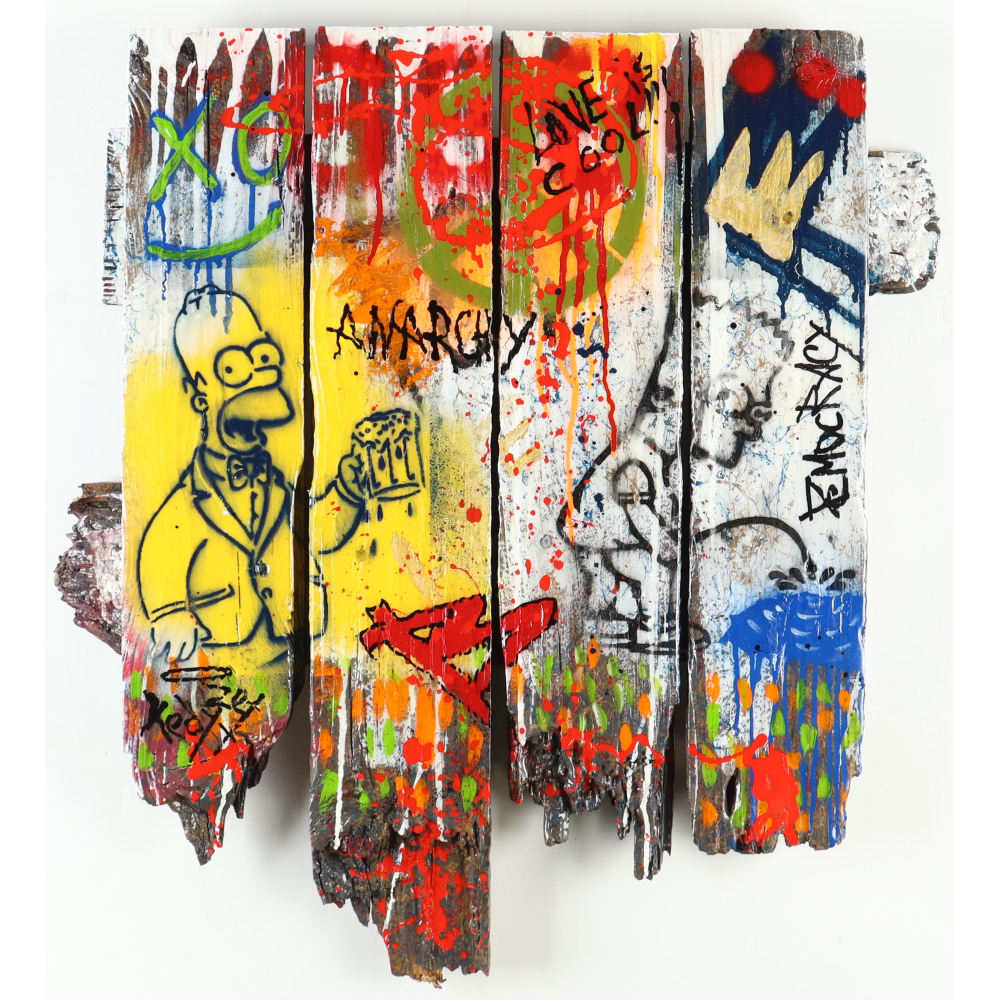 Tadas Zaicikas Signed "Graffiti On Fence_Simpsons Anarchy & Democracy