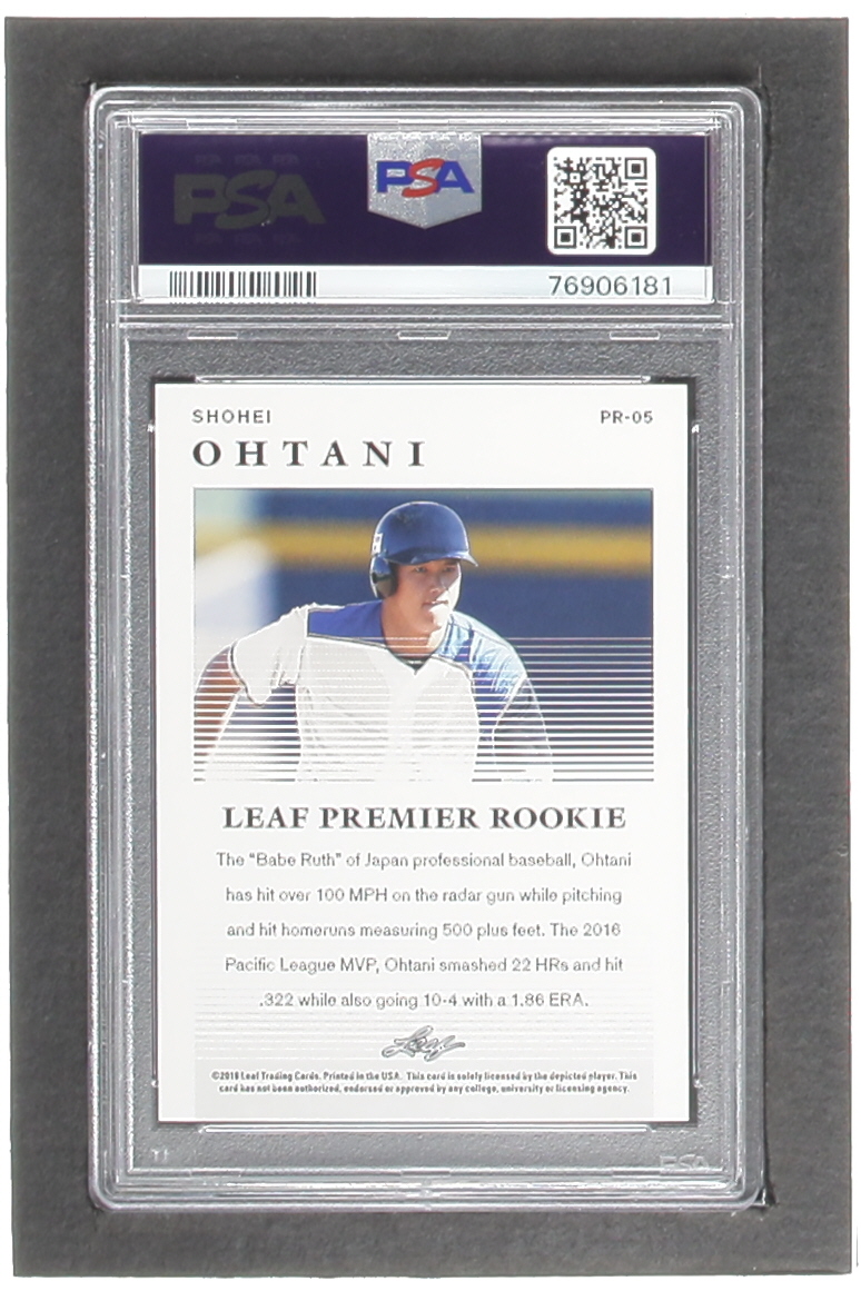 Shohei Ohtani 2018 Leaf Premier Rookies Gold #PR05 #029/100 (PSA 9) at PristineAuction.com Shohei Ohtani 2018 Leaf Premier Rookies Gold #PR05 #029/100 (PSA 9) at PristineAuction.com