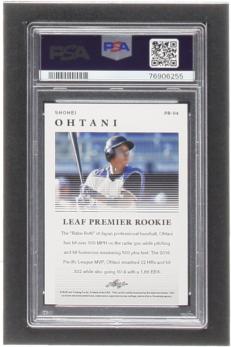 Shohei Ohtani 2018 Leaf Premier Rookies Gold #PR04 #076/100 (PSA 9) at PristineAuction.com Shohei Ohtani 2018 Leaf Premier Rookies Gold #PR04 #076/100 (PSA 9) at PristineAuction.com