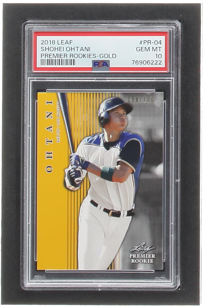 Shohei Ohtani 2018 Leaf Premier Rookies Gold #PR04 #058/100 (PSA 10) at PristineAuction.com Shohei Ohtani 2018 Leaf Premier Rookies Gold #PR04 #058/100 (PSA 10) at PristineAuction.com