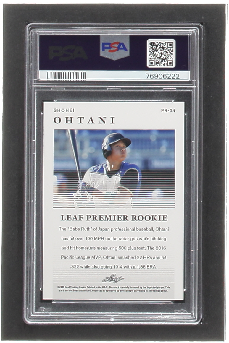 Shohei Ohtani 2018 Leaf Premier Rookies Gold #PR04 #058/100 (PSA 10) at PristineAuction.com Shohei Ohtani 2018 Leaf Premier Rookies Gold #PR04 #058/100 (PSA 10) at PristineAuction.com