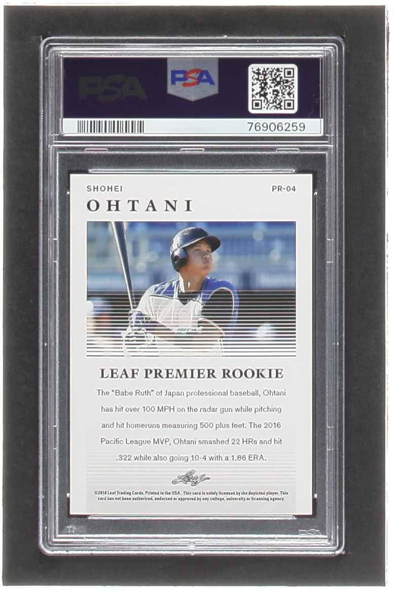 Shohei Ohtani 2018 Leaf Premier Rookies Gold #PR04 #019/100 (PSA 10) at PristineAuction.com Shohei Ohtani 2018 Leaf Premier Rookies Gold #PR04 #019/100 (PSA 10) at PristineAuction.com