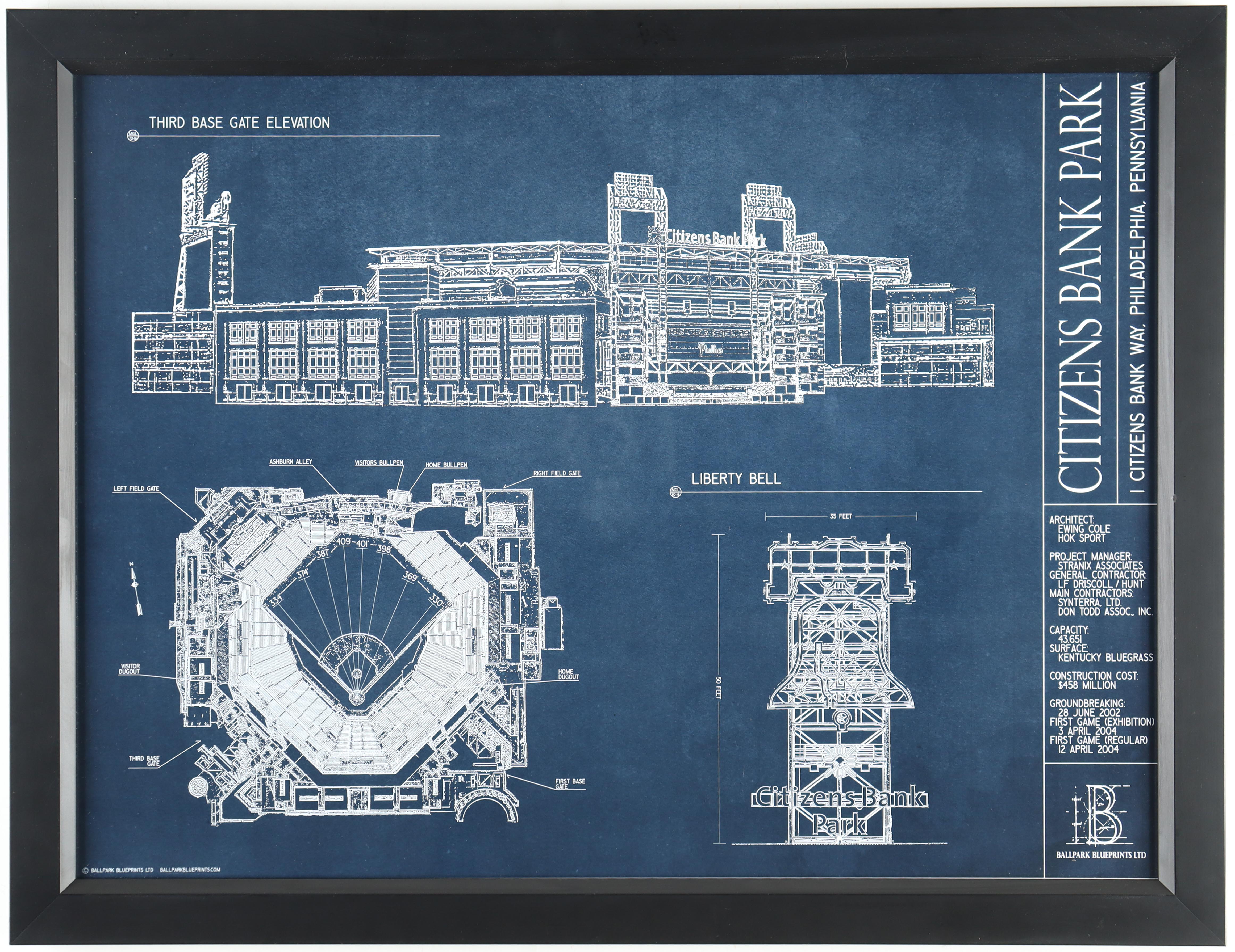 Philadelphia "Citizens Bank Park" Blueprint Custom Framed Poster at PristineAuction.com Philadelphia "Citizens Bank Park" Blueprint Custom Framed Poster at PristineAuction.com