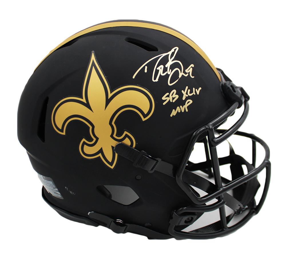 Drew Brees Signed Saints Full-Size Authentic Eclipse Alternate Speed Helmet Inscribed "SB XLIV MVP" (Beckett) at PristineAuction.com Drew Brees Signed Saints Full-Size Authentic Eclipse Alternate Speed Helmet Inscribed "SB XLIV MVP" (Beckett) at PristineAuction.com
