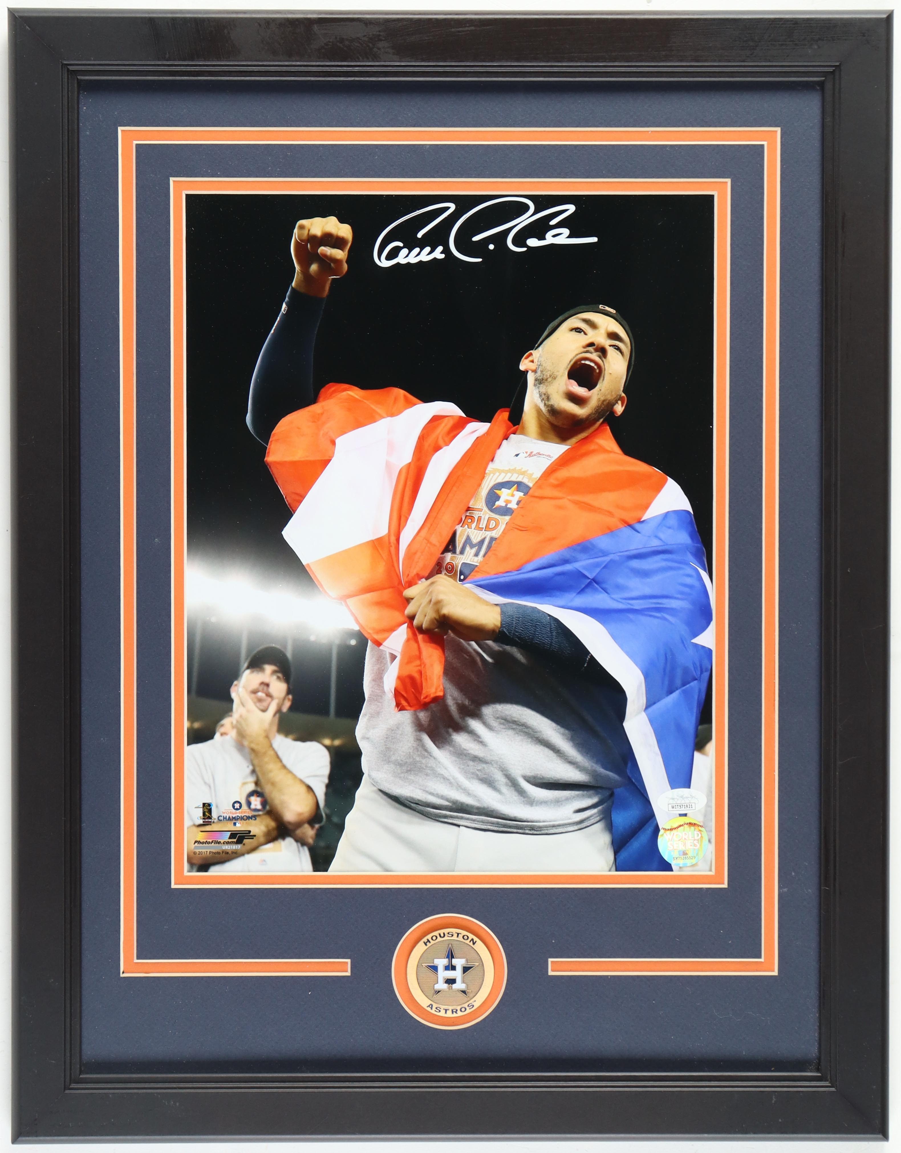 Carlos Correa Signed Astros Custom Framed Photo Display With Medallion (JSA) at PristineAuction.com Carlos Correa Signed Astros Custom Framed Photo Display With Medallion (JSA) at PristineAuction.com