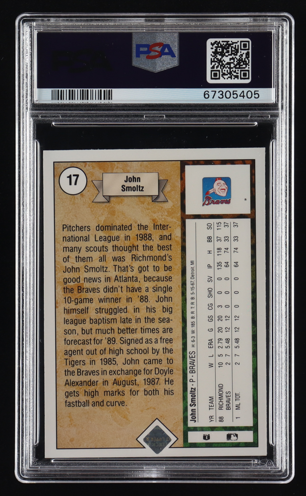 John Smoltz 1989 Upper Deck #17 RC (PSA 10) at PristineAuction.com John Smoltz 1989 Upper Deck #17 RC (PSA 10) at PristineAuction.com
