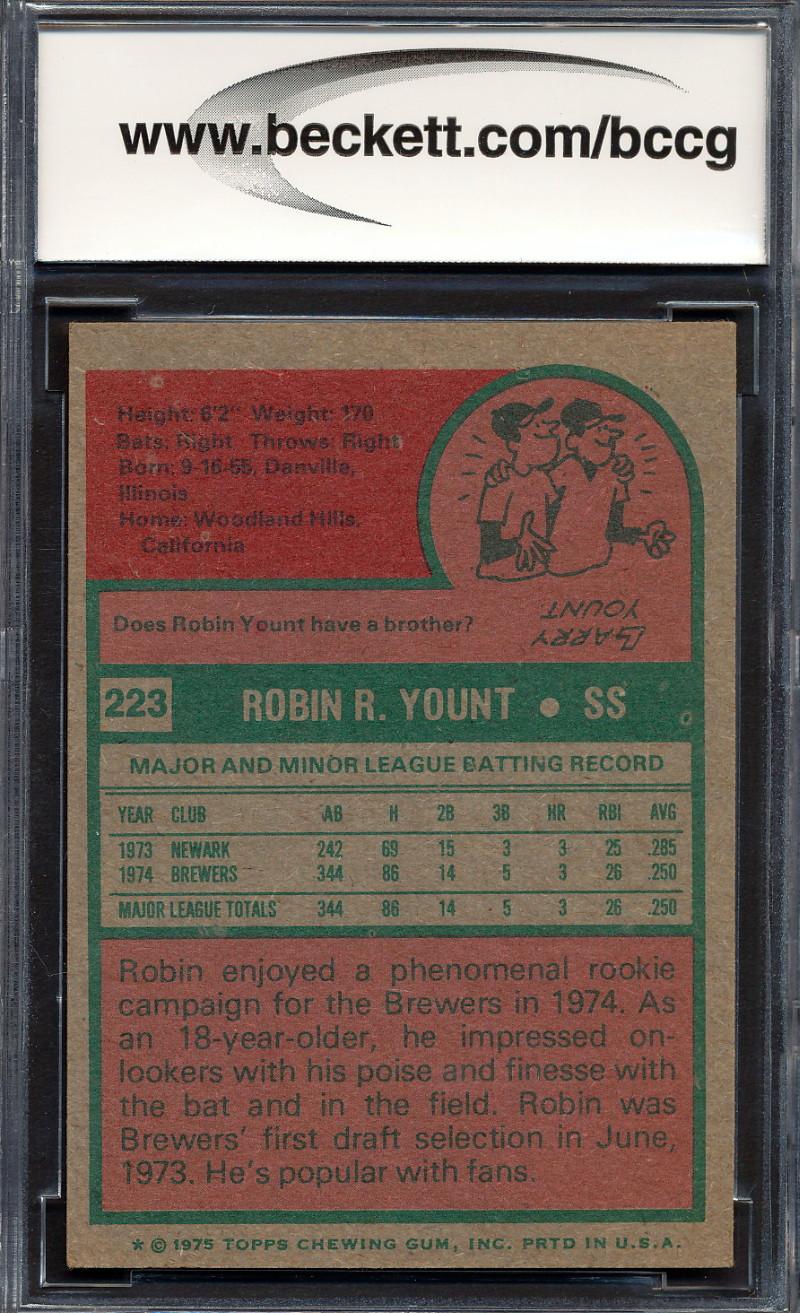 Robin Yount 1975 Topps #223 RC (BCCG 9) at PristineAuction.com Robin Yount 1975 Topps #223 RC (BCCG 9) at PristineAuction.com