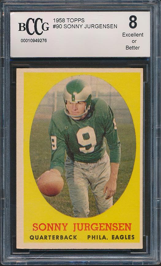 Sonny Jurgensen 1958 Topps #90 RC (BCCG 8) at PristineAuction.com Sonny Jurgensen 1958 Topps #90 RC (BCCG 8) at PristineAuction.com
