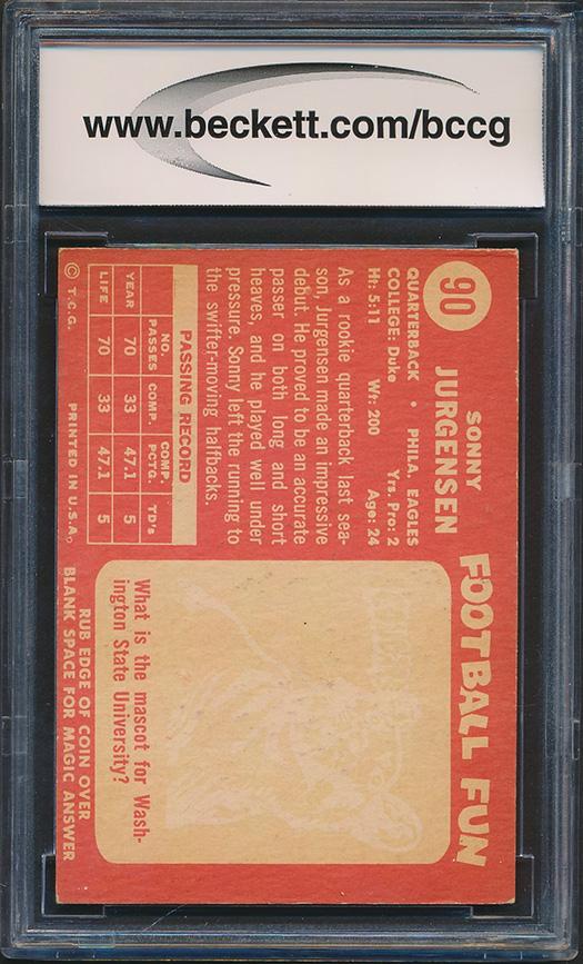 Sonny Jurgensen 1958 Topps #90 RC (BCCG 8) at PristineAuction.com Sonny Jurgensen 1958 Topps #90 RC (BCCG 8) at PristineAuction.com