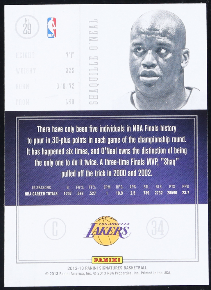 Shaquille O'Neal 2012-13 Panini Signatures Legends Green #29 #2/5 at PristineAuction.com Shaquille O'Neal 2012-13 Panini Signatures Legends Green #29 #2/5 at PristineAuction.com