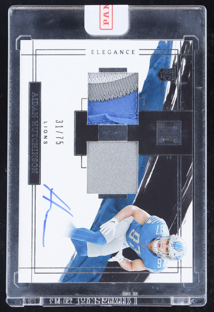 Aidan Hutchinson 2022 Panini Impeccable Helmet Patch Autograph #121 EXCH RC #31/75 at PristineAuction.com Aidan Hutchinson 2022 Panini Impeccable Helmet Patch Autograph #121 EXCH RC #31/75 at PristineAuction.com