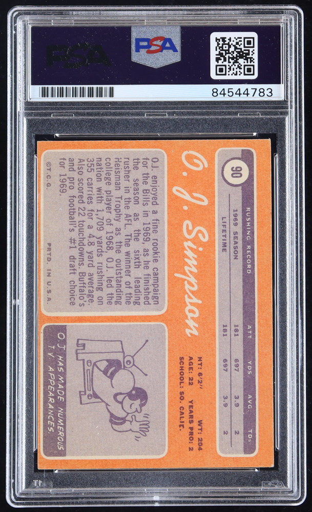 O. J. Simpson Signed 1970 Topps #90 RC (PSA | Autograph Graded PSA 9) at PristineAuction.com O. J. Simpson Signed 1970 Topps #90 RC (PSA | Autograph Graded PSA 9) at PristineAuction.com