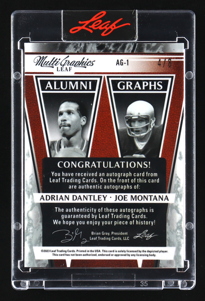 Adrian Dantley / Joe Montana 2022-23 Leaf Multigraphics AlumniGraphs Pink Scope #AG1 #4/8 at PristineAuction.com Adrian Dantley / Joe Montana 2022-23 Leaf Multigraphics AlumniGraphs Pink Scope #AG1 #4/8 at PristineAuction.com