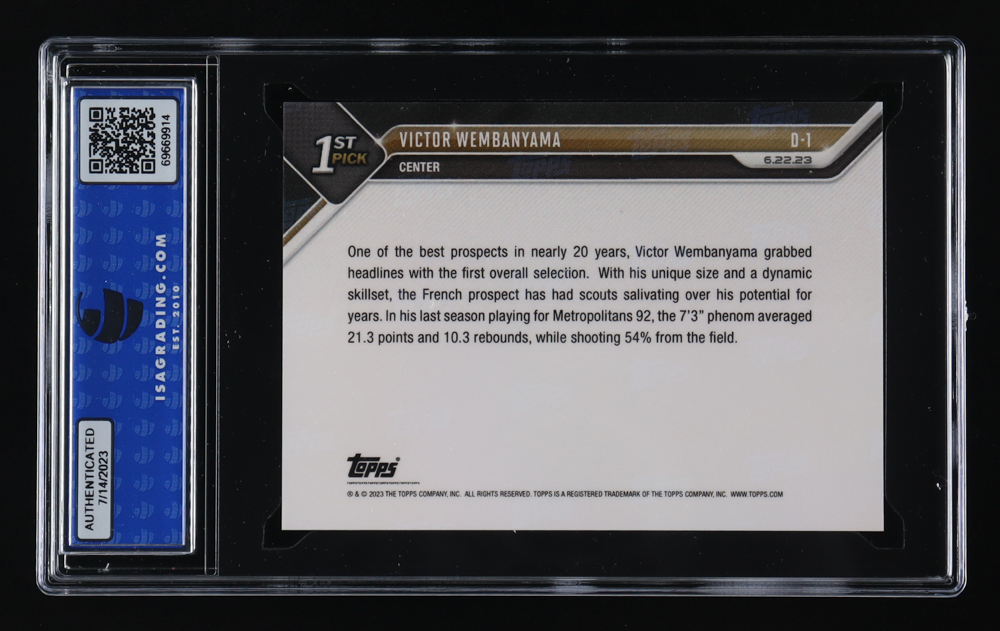 Victor Wembanyama 2023 Topps Now #D1 RC (ISA 10) at PristineAuction.com Victor Wembanyama 2023 Topps Now #D1 RC (ISA 10) at PristineAuction.com