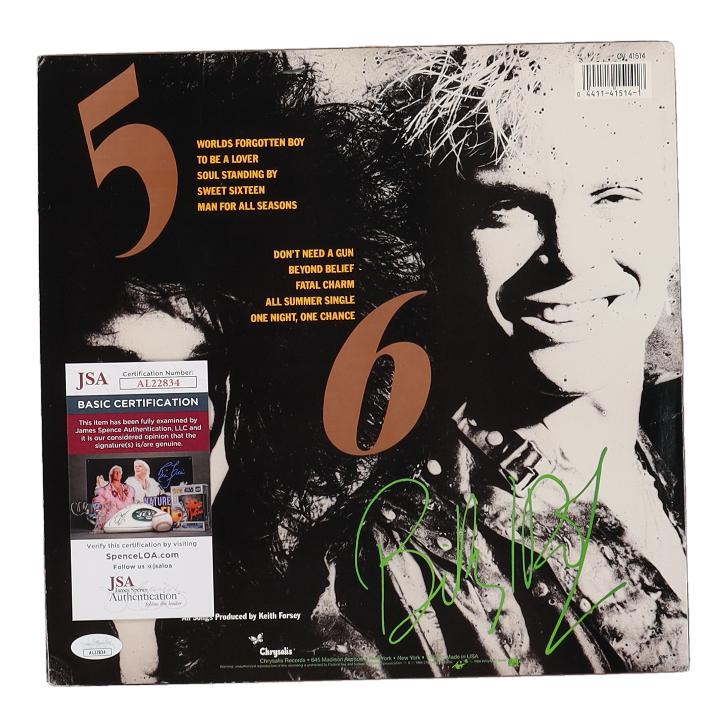 Billy Idol Signed "Whiplash Smile" Record Album Cover (JSA) at PristineAuction.com Billy Idol Signed "Whiplash Smile" Record Album Cover (JSA) at PristineAuction.com