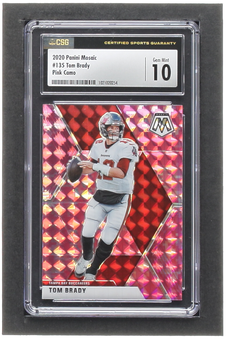Tom Brady 2020 Panini Mosaic Mosaic Camo Pink #135 (CSG 10) at PristineAuction.com Tom Brady 2020 Panini Mosaic Mosaic Camo Pink #135 (CSG 10) at PristineAuction.com
