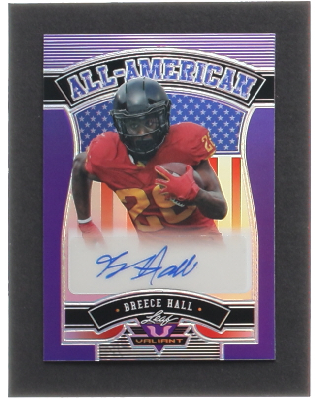 Breece Hall 2022 Leaf Valiant All American Purple #AABH1 #08/15 RC at PristineAuction.com Breece Hall 2022 Leaf Valiant All American Purple #AABH1 #08/15 RC at PristineAuction.com