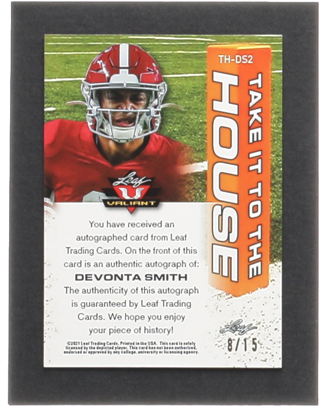 DeVonta Smith 2021 Leaf Valiant Take it to the House Pink #THDS2 #08/15 RC at PristineAuction.com DeVonta Smith 2021 Leaf Valiant Take it to the House Pink #THDS2 #08/15 RC at PristineAuction.com
