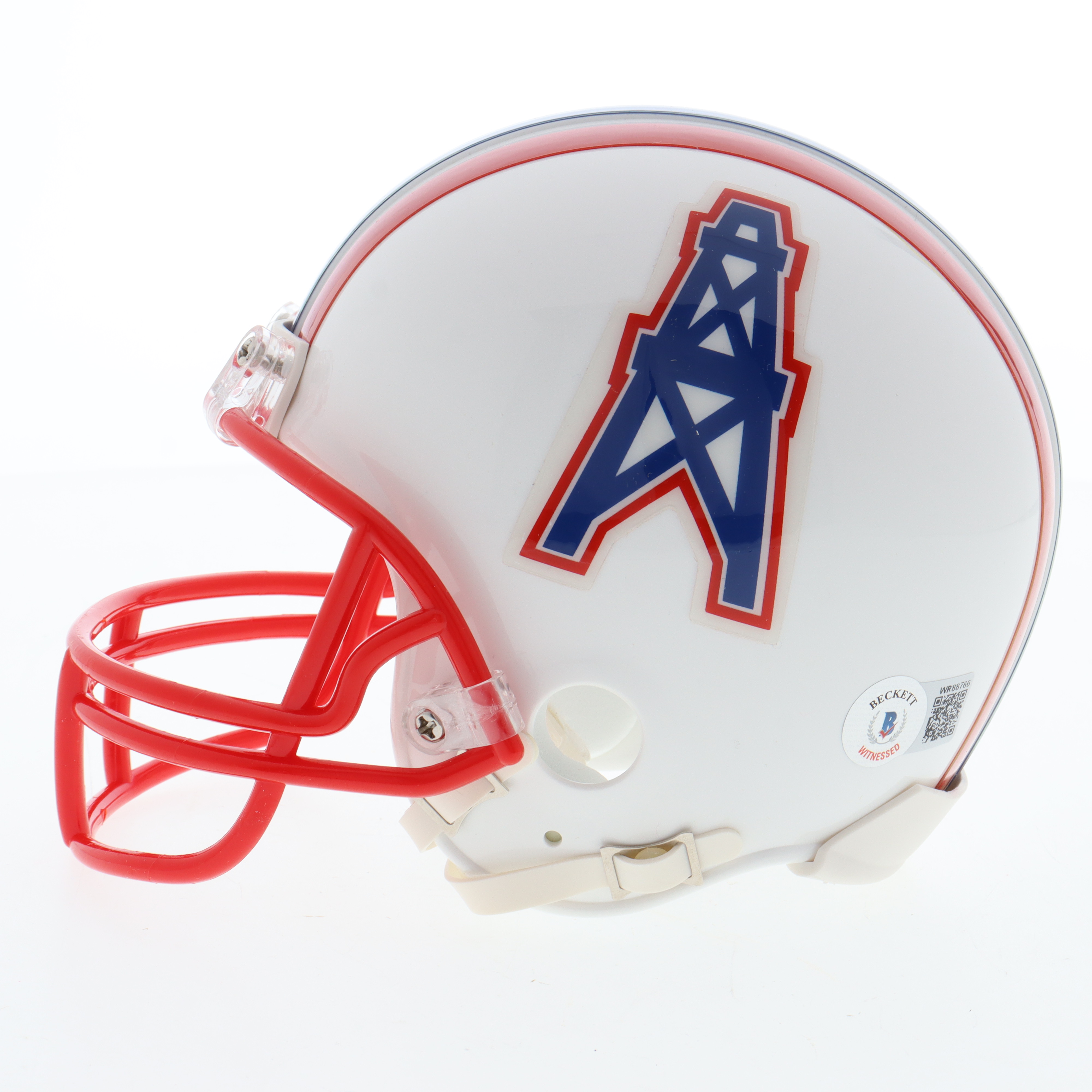 Warren Moon & Earl Campbell Signed Oilers Throwback Mini Helmet Inscribed "HOF 06" & "HOF 91" (Beckett) at PristineAuction.com Warren Moon & Earl Campbell Signed Oilers Throwback Mini Helmet Inscribed "HOF 06" & "HOF 91" (Beckett) at PristineAuction.com