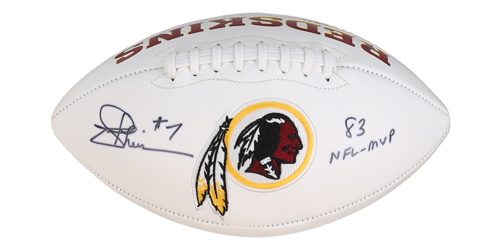 Joe Theismann Signed Washington Logo Football Inscribed "83 NFL-MVP" (JSA) at PristineAuction.com Joe Theismann Signed Washington Logo Football Inscribed "83 NFL-MVP" (JSA) at PristineAuction.com