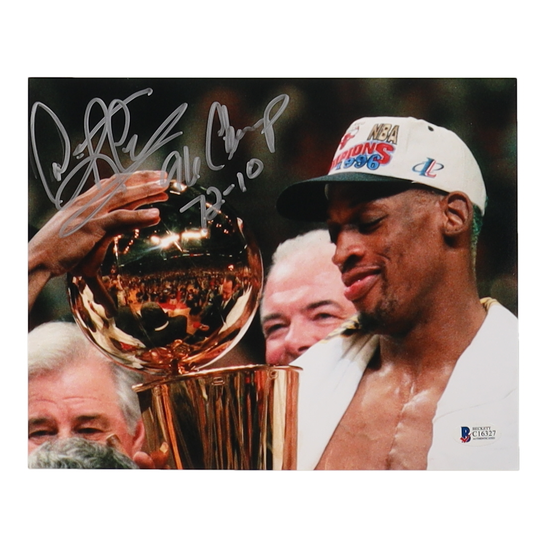 Dennis Rodman Signed Bulls 8x10 Photo Inscribed "96 Champ" & "72-10" (Beckett) at PristineAuction.com Dennis Rodman Signed Bulls 8x10 Photo Inscribed "96 Champ" & "72-10" (Beckett) at PristineAuction.com