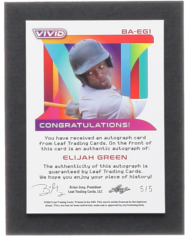 Elijah Green 2022 Leaf Vivid Purple #BAEG1 RC #5/5 at PristineAuction.com Elijah Green 2022 Leaf Vivid Purple #BAEG1 RC #5/5 at PristineAuction.com