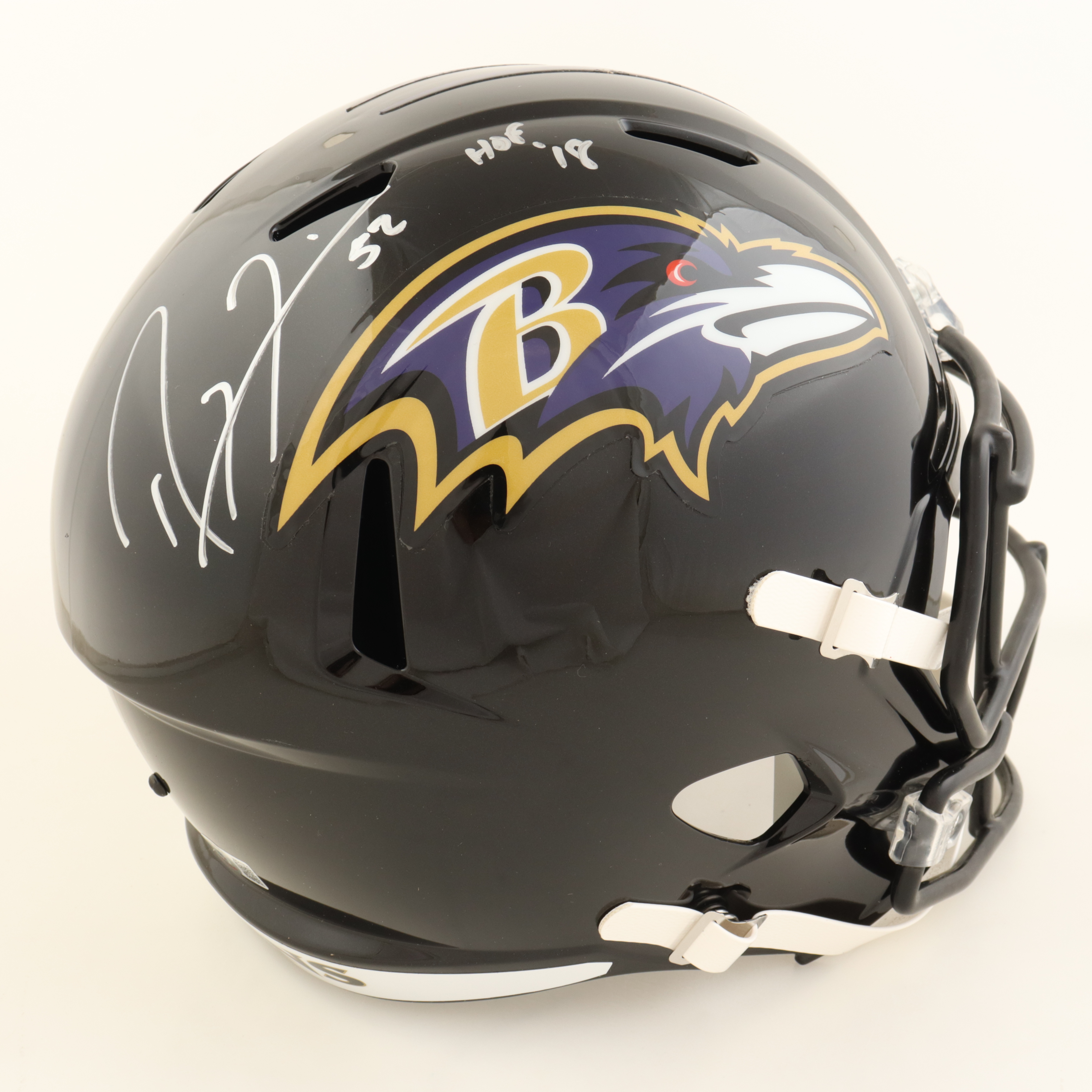 Ray Lewis Signed Ravens Full-Size Speed Helmet Inscribed "HOF 18" (Beckett) at PristineAuction.com Ray Lewis Signed Ravens Full-Size Speed Helmet Inscribed "HOF 18" (Beckett) at PristineAuction.com