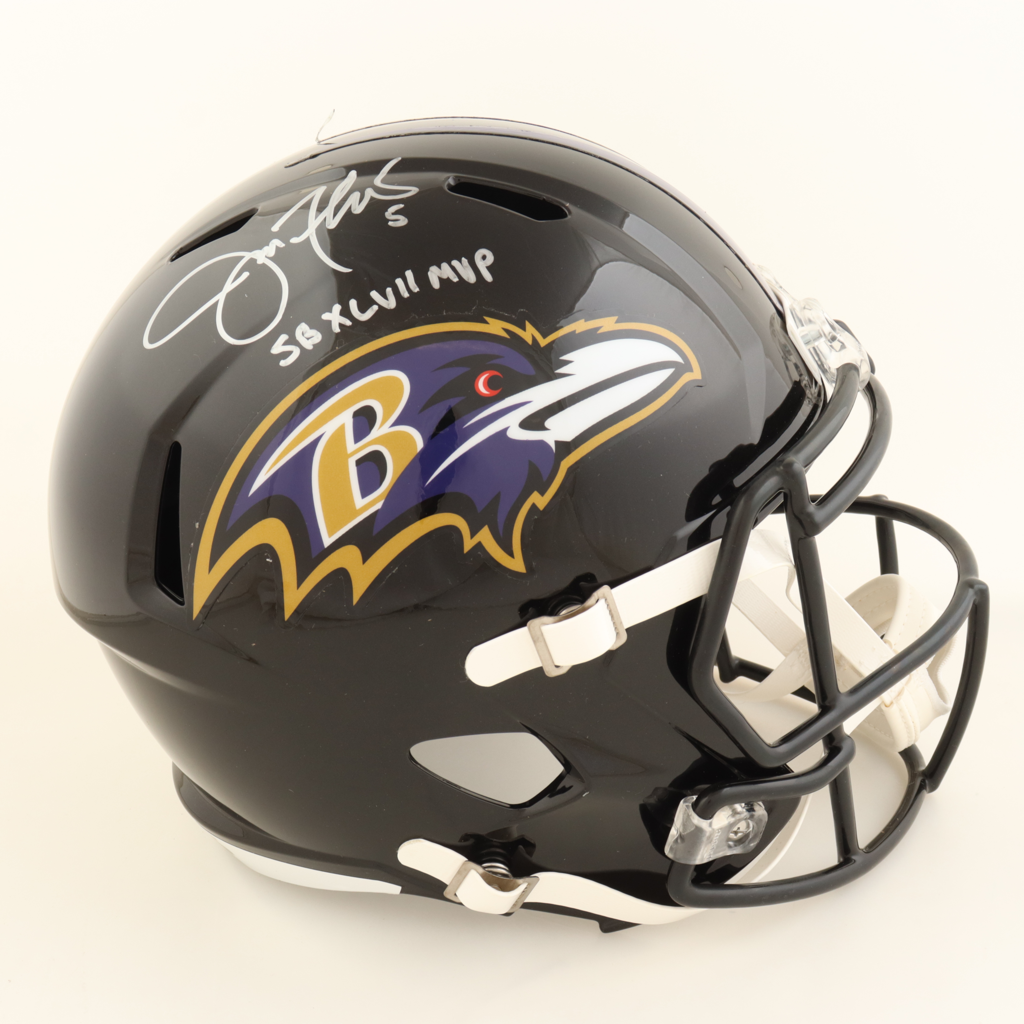 Joe Flacco Signed Ravens Full-Size Speed Helmet Inscribed "SB XLVII MVP" (Beckett) at PristineAuction.com Joe Flacco Signed Ravens Full-Size Speed Helmet Inscribed "SB XLVII MVP" (Beckett) at PristineAuction.com
