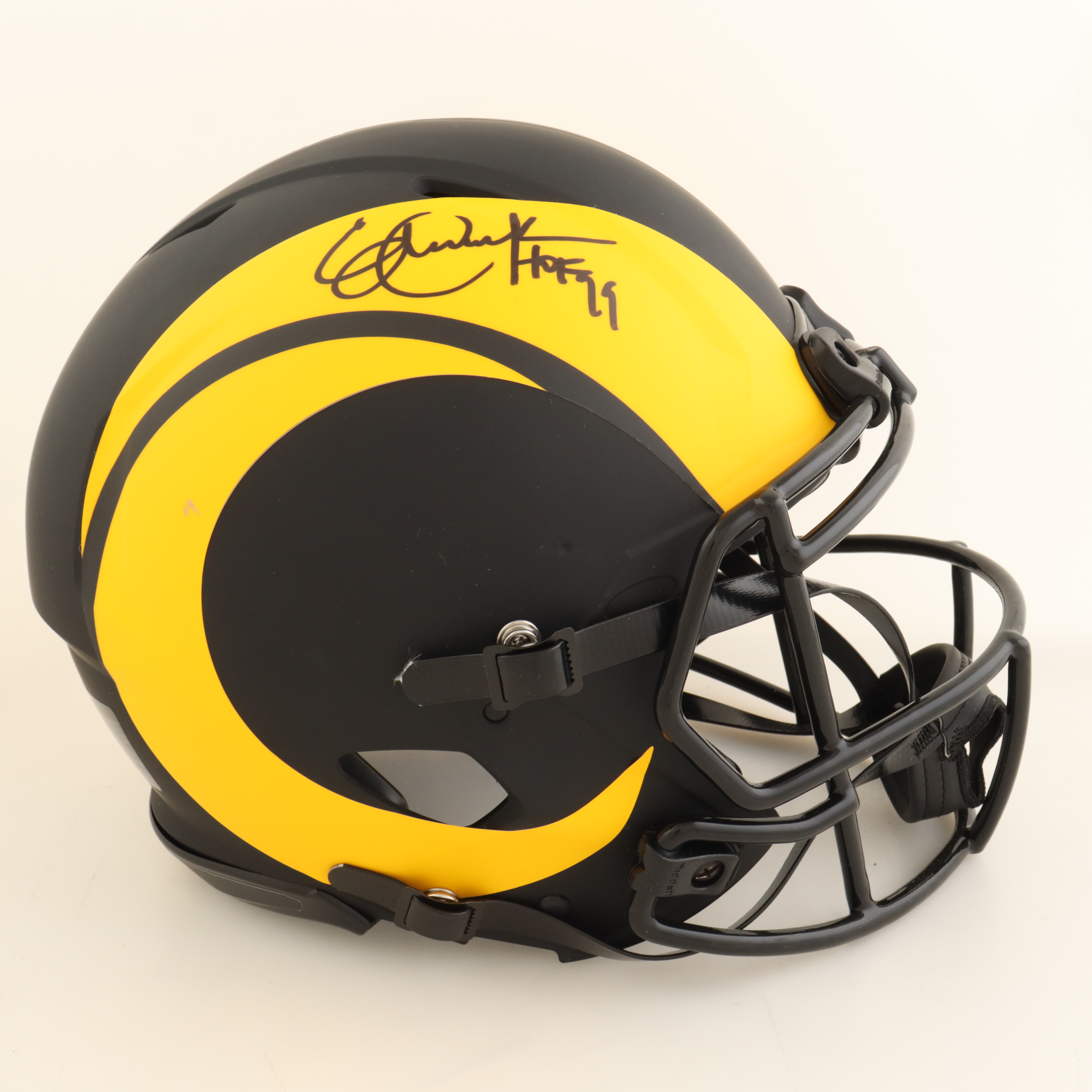 Eric Dickerson Signed Rams Authentic On-Field Eclipse Alternate Full-Size Speed Helmet Inscribed "HOF 99" (Beckett) at PristineAuction.com Eric Dickerson Signed Rams Authentic On-Field Eclipse Alternate Full-Size Speed Helmet Inscribed "HOF 99" (Beckett) at PristineAuction.com